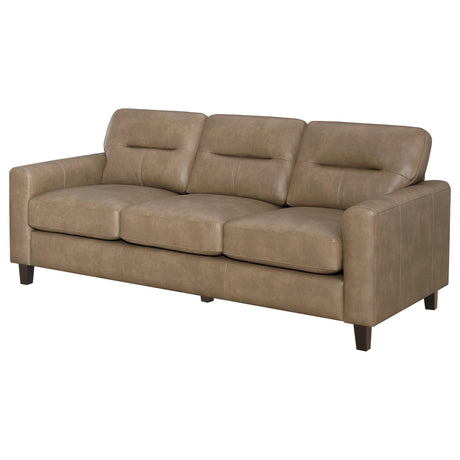 Scotland Brown Faux Leather Upholstered Track Arm Sofa from Coaster - Luna Furniture