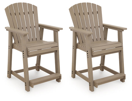 Seacliff Beach Medium Brown Outdoor Counter Height Bar Stool (Set of 2) from Ashley Furniture - Luna Furniture