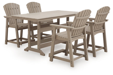 Seacliff Beach Outdoor Counter Height Dining Table and 4 Barstools in Medium Brown from Ashley - Luna Furniture