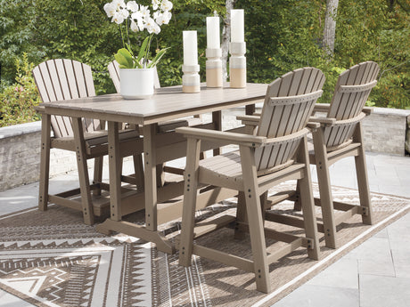 Seacliff Beach Outdoor Counter Height Dining Table and 4 Barstools in Medium Brown from Ashley - Luna Furniture