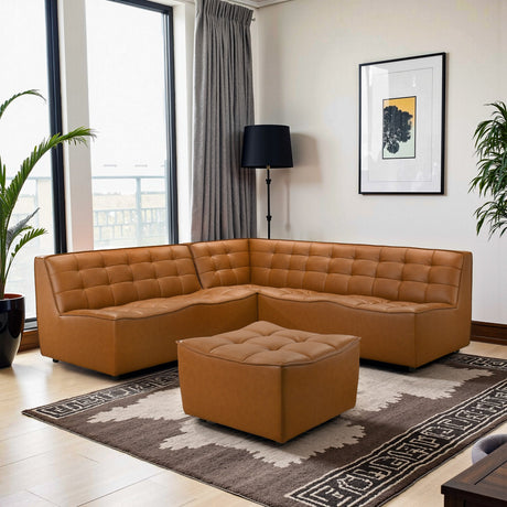 Selen Cognac Corner Sectional Sofa with Ottoman from Midinmod - Luna Furniture