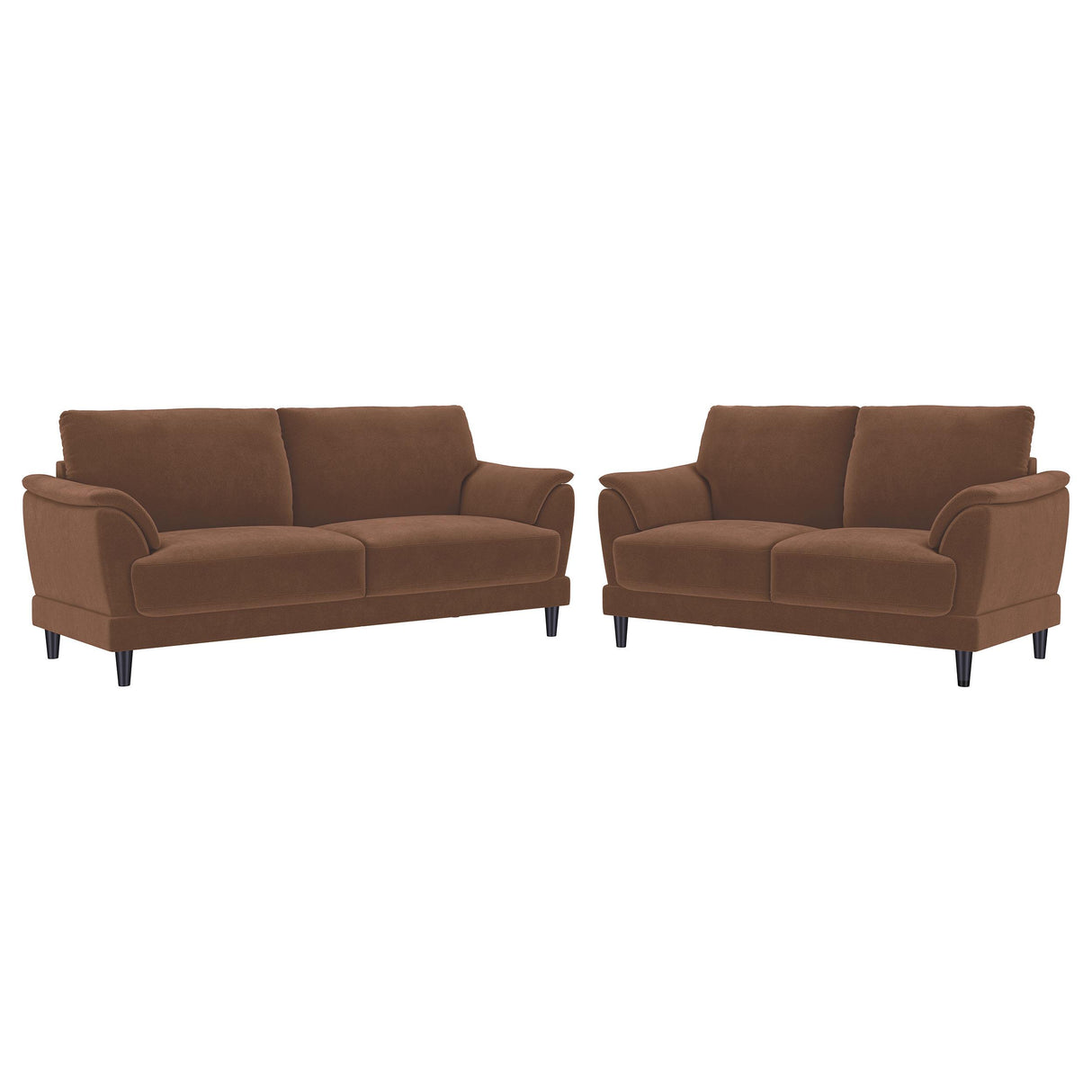 Selma Rust 2-Piece Velvet Upholstered Crescent Arm Sofa Set from Coaster - Luna Furniture