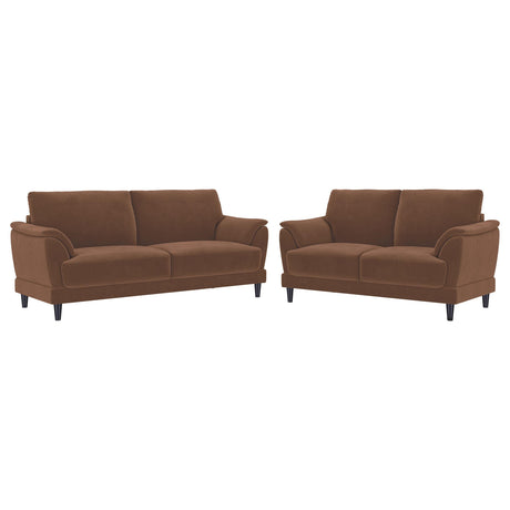 Selma Rust 2-Piece Velvet Upholstered Crescent Arm Sofa Set from Coaster - Luna Furniture