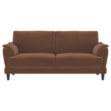 Selma Rust 2-Piece Velvet Upholstered Crescent Arm Sofa Set from Coaster - Luna Furniture
