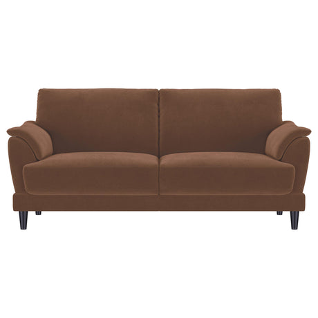 Selma Rust 2-Piece Velvet Upholstered Crescent Arm Sofa Set from Coaster - Luna Furniture