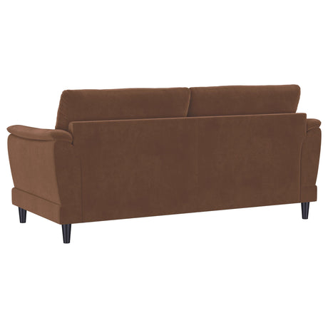 Selma Rust 2-Piece Velvet Upholstered Crescent Arm Sofa Set from Coaster - Luna Furniture