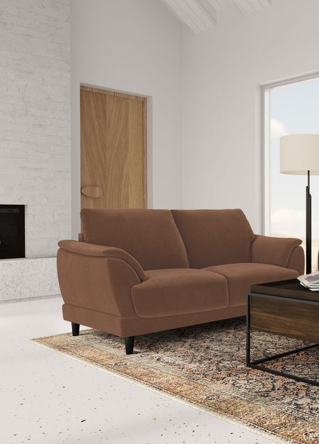 Selma Rust Velvet Crescent Arm Loveseat from Coaster - Luna Furniture