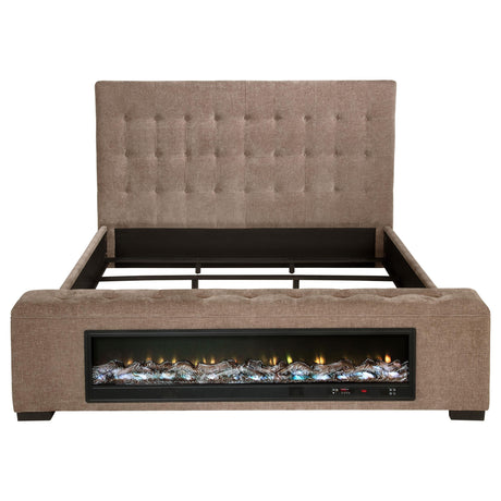 Senna Brown Upholstered Queen Audio Fireplace Bed from Coaster - Luna Furniture