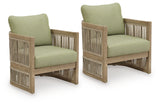 Serena Shores Outdoor Sofa and 2 Chairs in Beige/Green from Ashley Furniture - Luna Furniture