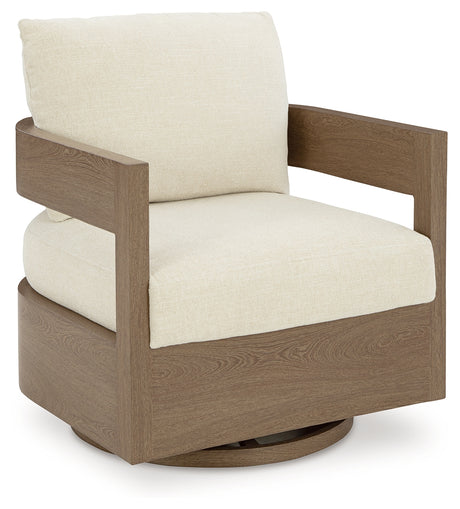 Serene Bay 2 Outdoor Lounge Chairs with End Table in Dark Brown/White from Ashley - Luna Furniture