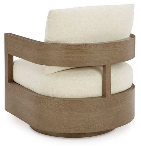 Serene Bay 2 Outdoor Lounge Chairs with End Table in Dark Brown/White from Ashley - Luna Furniture