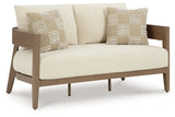 Serene Bay Dark Brown/White Outdoor Loveseat with Cushion from Ashley - Luna Furniture
