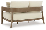 Serene Bay Dark Brown/White Outdoor Loveseat with Cushion from Ashley - Luna Furniture