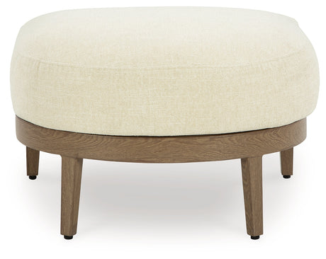 Serene Bay Dark Brown/White Outdoor Ottoman with Cushion from Ashley - Luna Furniture
