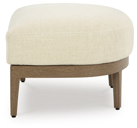 Serene Bay Dark Brown/White Outdoor Ottoman with Cushion from Ashley - Luna Furniture