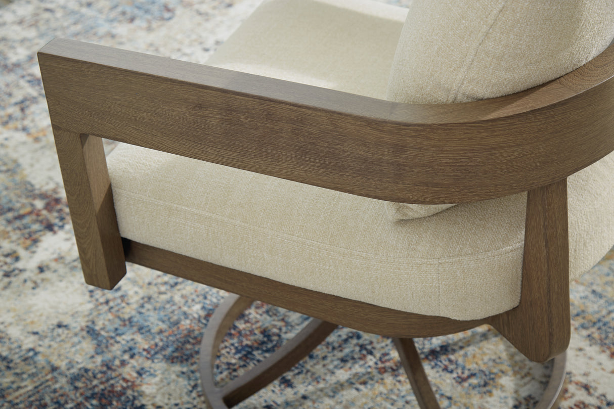 Serene Bay Dark Brown/White Outdoor Swivel Dining Chair with Cushion from Ashley - Luna Furniture