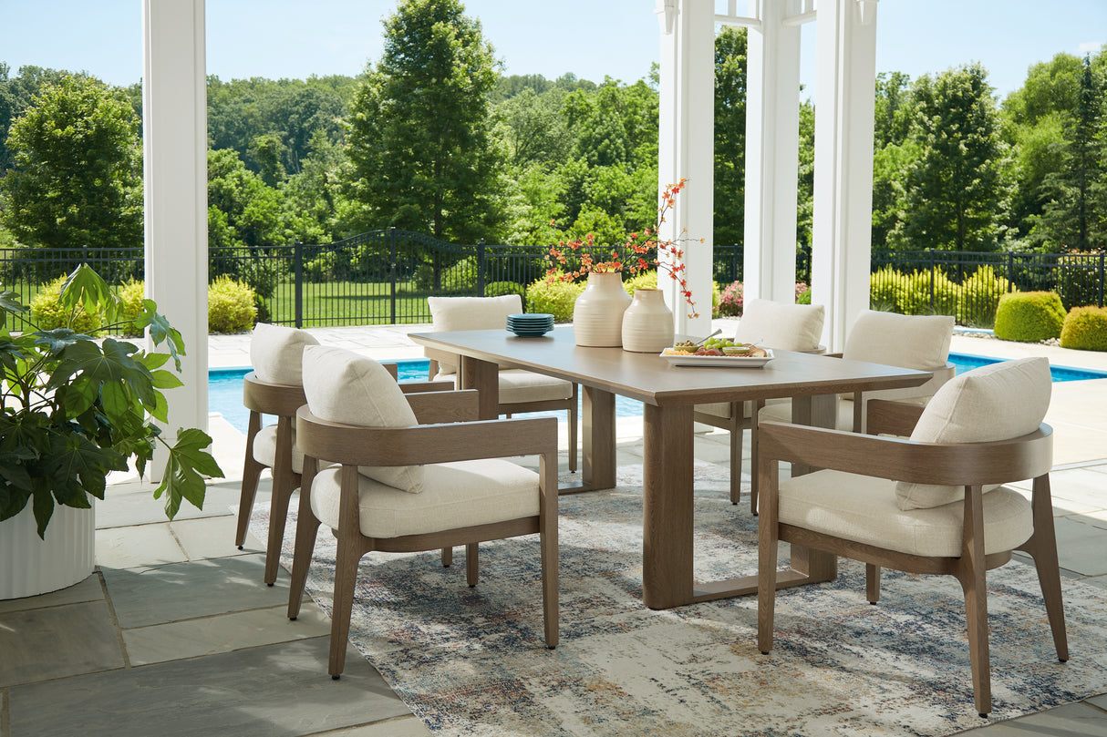 Serene Bay Outdoor Dining Table and 6 Chairs in Dark Brown from Ashley - Luna Furniture
