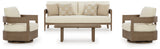 Serene Bay Outdoor Sofa and 2 Chairs with Coffee Table in Dark Brown/White from Ashley Furniture - Luna Furniture