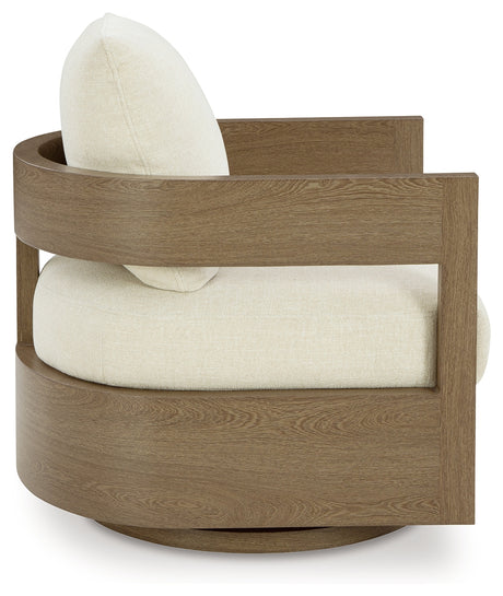 Serene Bay Outdoor Sofa and 2 Chairs with Coffee Table in Dark Brown/White from Ashley Furniture - Luna Furniture