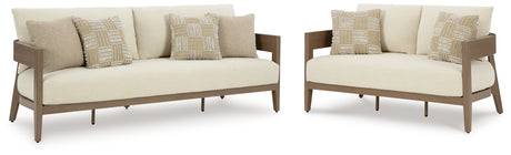 Serene Bay Outdoor Sofa and Loveseat in Dark Brown/White from Ashley - Luna Furniture