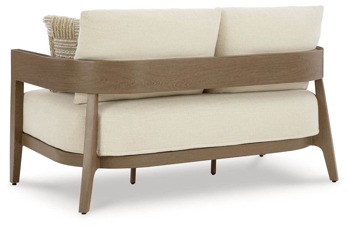 Serene Bay Outdoor Sofa and Loveseat in Dark Brown/White from Ashley Furniture - Luna Furniture