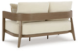 Serene Bay Outdoor Sofa and Loveseat with Coffee Table in Dark Brown/White from Ashley Furniture - Luna Furniture