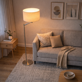 Serene Brushed Nickel Floor Lamp with Rotary Switch Metal Base White Linen Shade from Ashcroft Furniture - Luna Furniture
