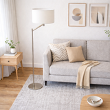 Serene Brushed Nickel Floor Lamp with Rotary Switch Metal Base White Linen Shade from Ashcroft Furniture - Luna Furniture