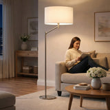 Serene Brushed Nickel Floor Lamp with Rotary Switch Metal Base White Linen Shade from Ashcroft Furniture - Luna Furniture