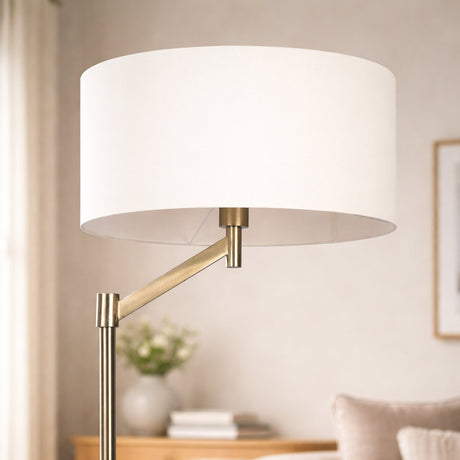 Serene Brushed Nickel Floor Lamp with Rotary Switch Metal Base White Linen Shade from Ashcroft Furniture - Luna Furniture