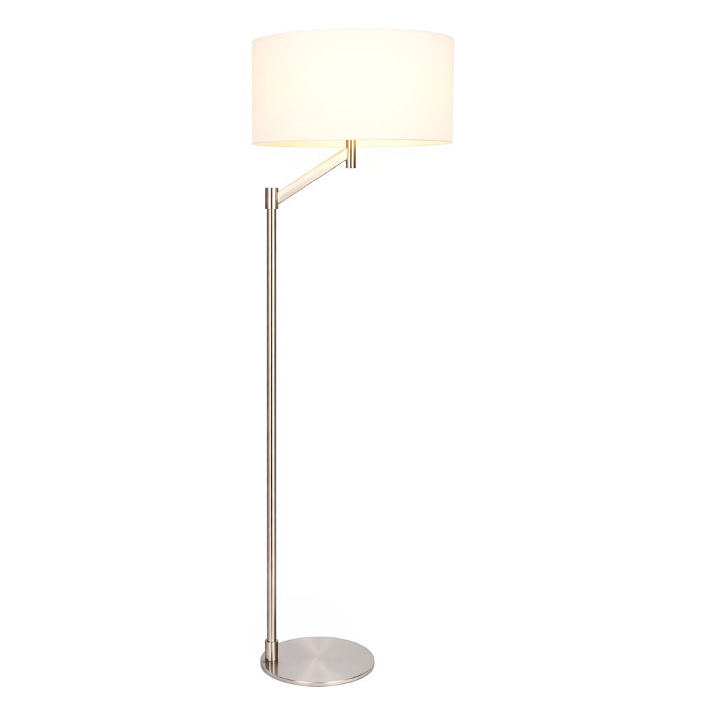 Serene Brushed Nickel Floor Lamp with Rotary Switch Metal Base White Linen Shade from Ashcroft Furniture - Luna Furniture