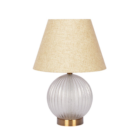 Serenity Round Ribbed Glass Lamp Base Clear Table Lamp Large Linen Shade from Midinmod - Luna Furniture