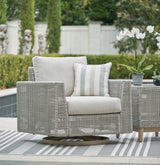 Seton Creek 2 Outdoor Lounge Chairs with End Table in Gray from Ashley - Luna Furniture