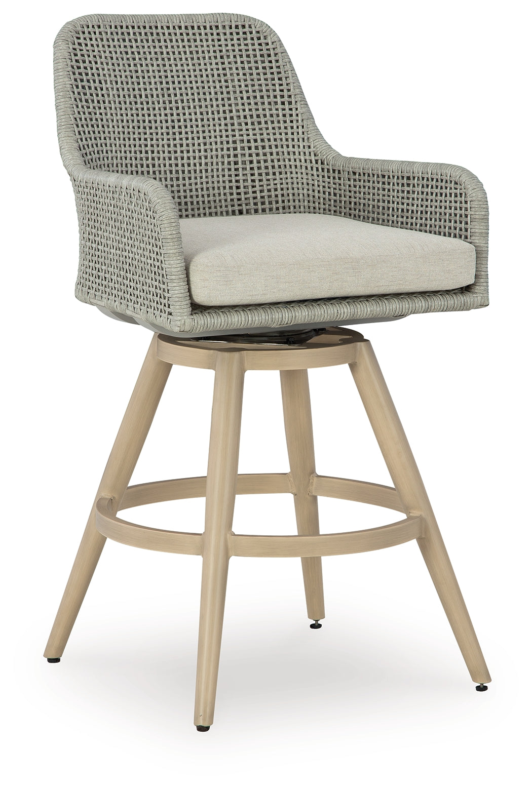 Seton Creek Beige/Gray Outdoor Bar Height Barstool with Cushion (Set of 2) from Ashley - Luna Furniture