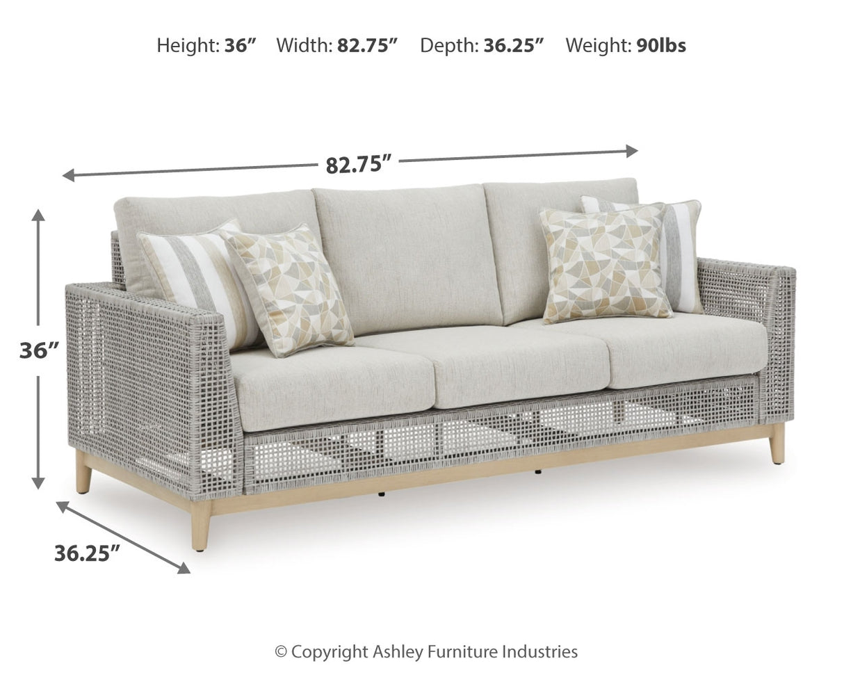 Seton Creek Outdoor Sofa and Loveseat with Coffee Table in Gray from Ashley - Luna Furniture