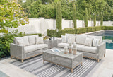 Seton Creek Outdoor Sofa and Loveseat with Coffee Table in Gray from Ashley - Luna Furniture
