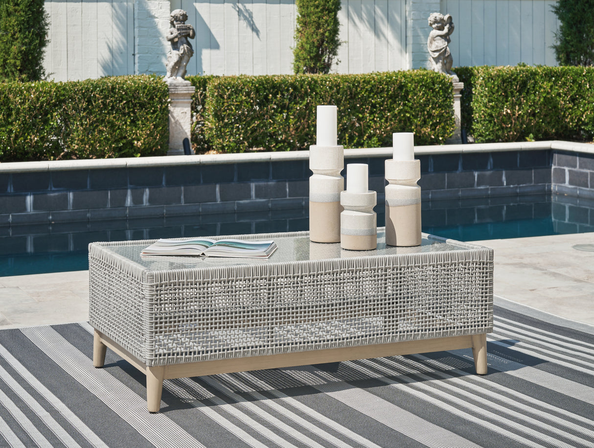Seton Creek Outdoor Sofa and Loveseat with Coffee Table in Gray from Ashley - Luna Furniture