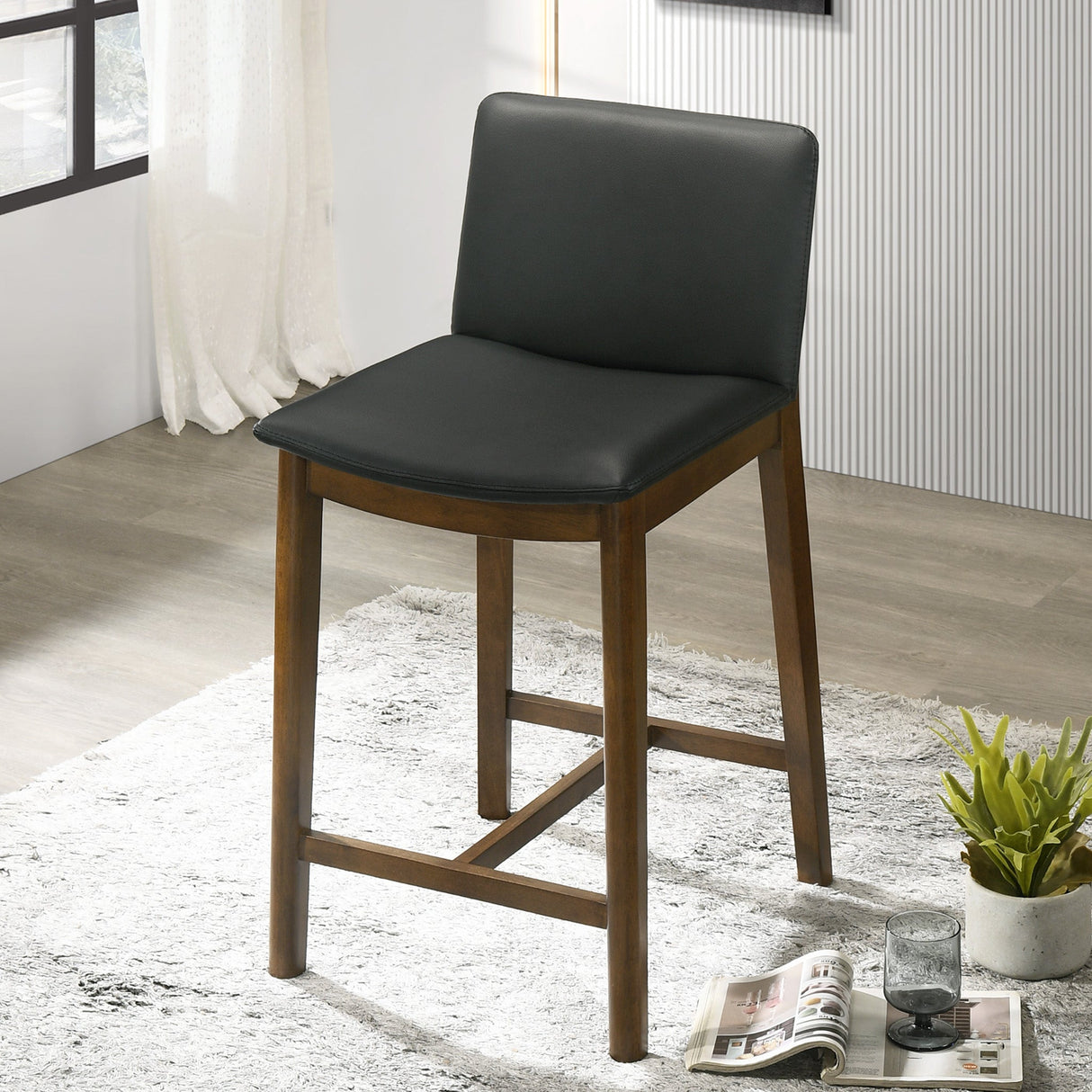 Shannon Black Vegan Leather Counter Height Chair from Ashcroft Furniture - Luna Furniture