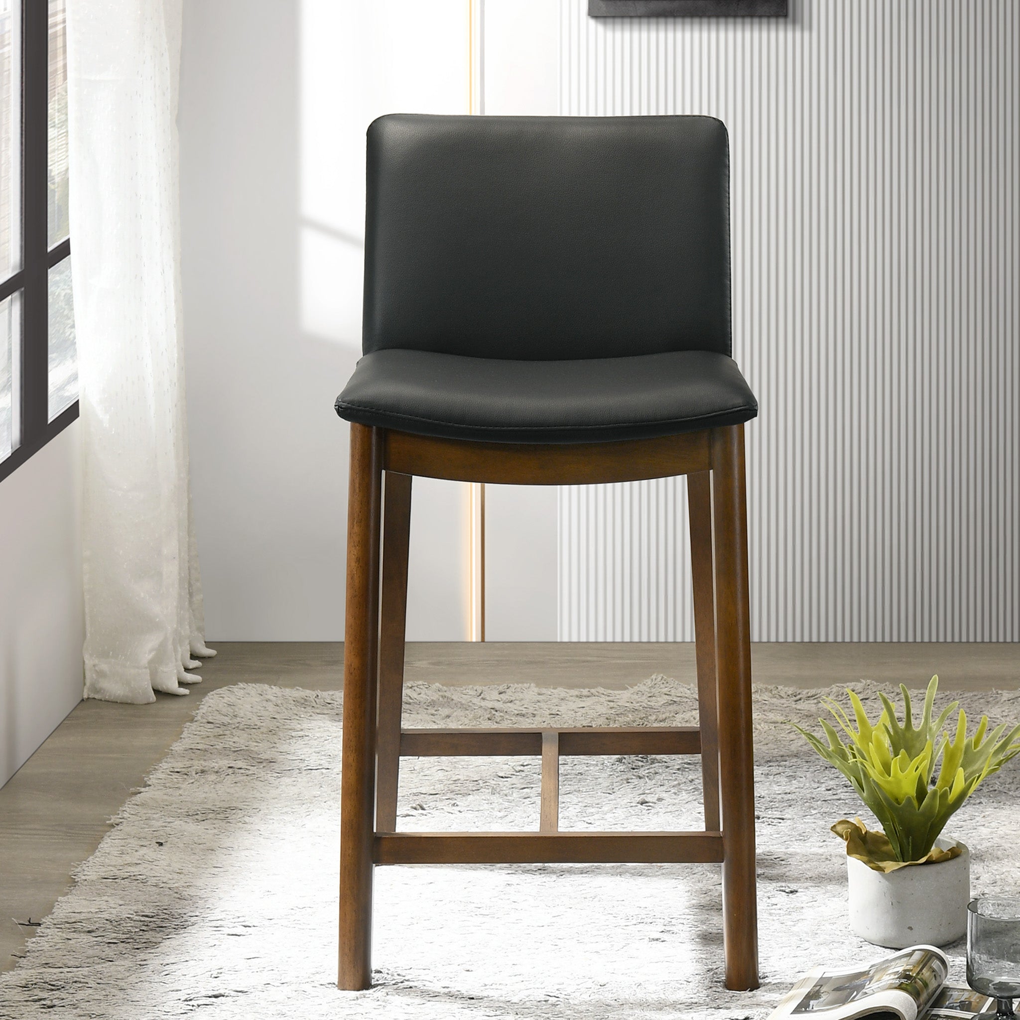 Ashcroft Furniture Shannon Black Vegan Leather Counter Height
