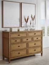 Sharlance California King Upholstered Panel Bed with Dresser and 2 Nightstands in Light Brown from Ashley - Luna Furniture