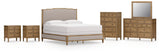 Sharlance California King Upholstered Panel Bed with Mirrored Dresser, Chest and 2 Nightstands in Light Brown from Ashley - Luna Furniture