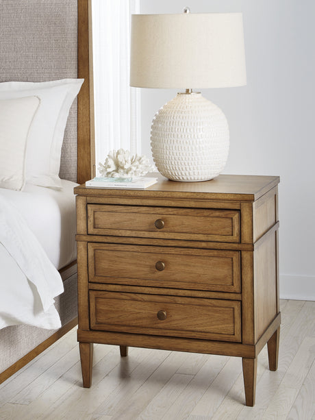 Sharlance King Upholstered Panel Bed with 2 Nightstands in Light Brown from Ashley - Luna Furniture