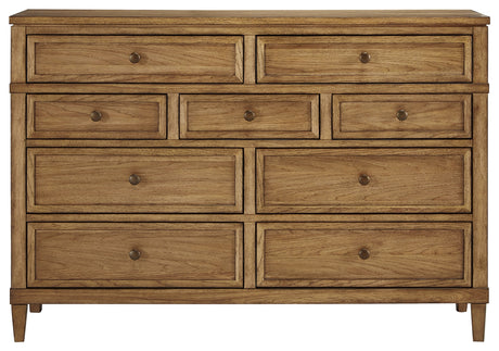 Sharlance King Upholstered Panel Bed with Dresser and 2 Nightstands in Light Brown from Ashley - Luna Furniture