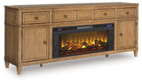 Sharlance Light Brown 81" TV Stand with Electric Fireplace from Ashley Furniture - Luna Furniture