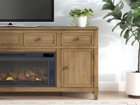 Sharlance Light Brown 81" TV Stand with Electric Fireplace from Ashley - Luna Furniture