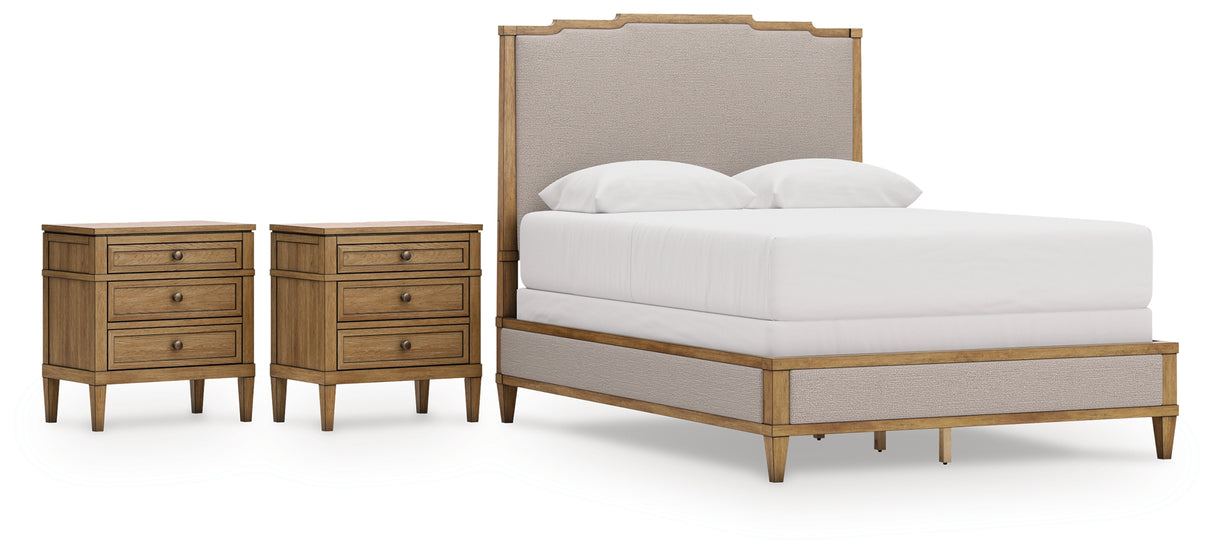 Sharlance Queen Upholstered Panel Bed with 2 Nightstands in Green/Brown from Ashley Furniture - Luna Furniture