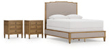 Sharlance Queen Upholstered Panel Bed with 2 Nightstands in Green/Brown from Ashley Furniture - Luna Furniture