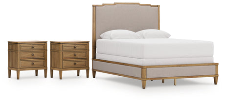 Sharlance Queen Upholstered Panel Bed with 2 Nightstands in Green/Brown from Ashley Furniture - Luna Furniture