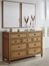Sharlance Queen Upholstered Panel Bed with Dresser and 2 Nightstands in Green/Brown from Ashley Furniture - Luna Furniture