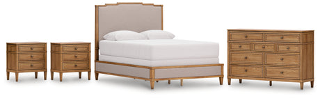 Sharlance Green/Brown Queen Upholstered Panel Bed with Dresser and 2 Nightstands from Ashley - Luna Furniture